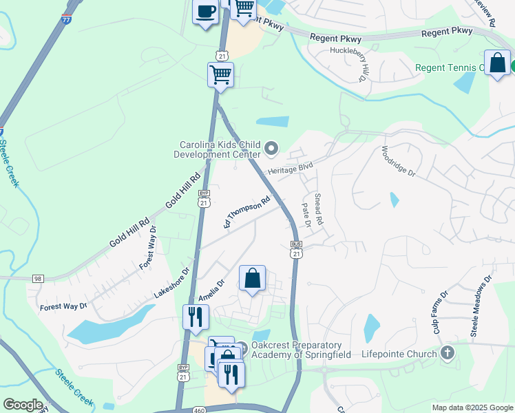 map of restaurants, bars, coffee shops, grocery stores, and more near 2191 Lonnie Drive in Fort Mill