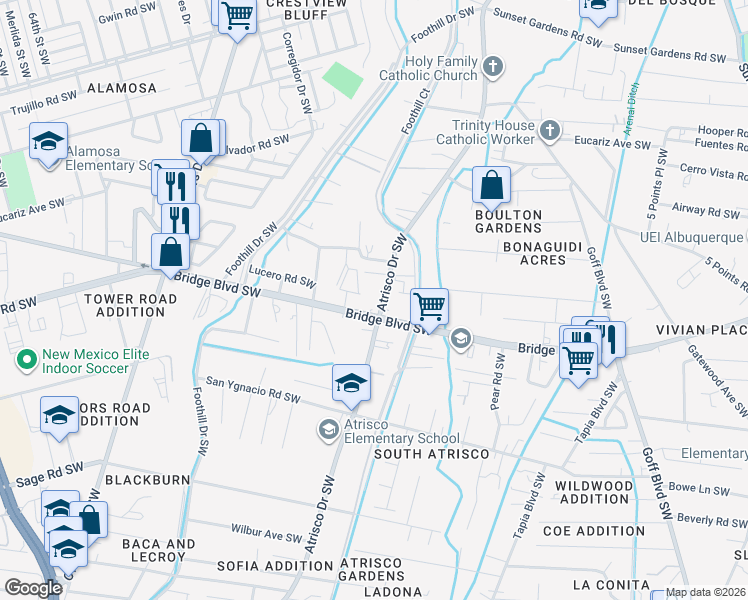 map of restaurants, bars, coffee shops, grocery stores, and more near 935 Atrisco Drive Southwest in Albuquerque