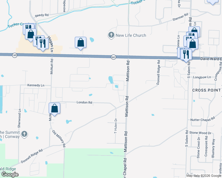 map of restaurants, bars, coffee shops, grocery stores, and more near 935 Nuttall Drive in Conway
