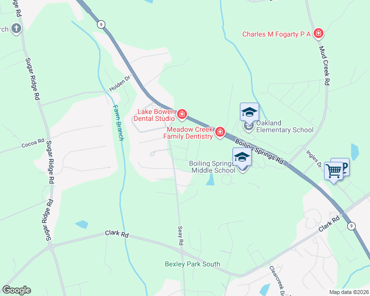 map of restaurants, bars, coffee shops, grocery stores, and more near 5061 South Carolina 9 in Inman