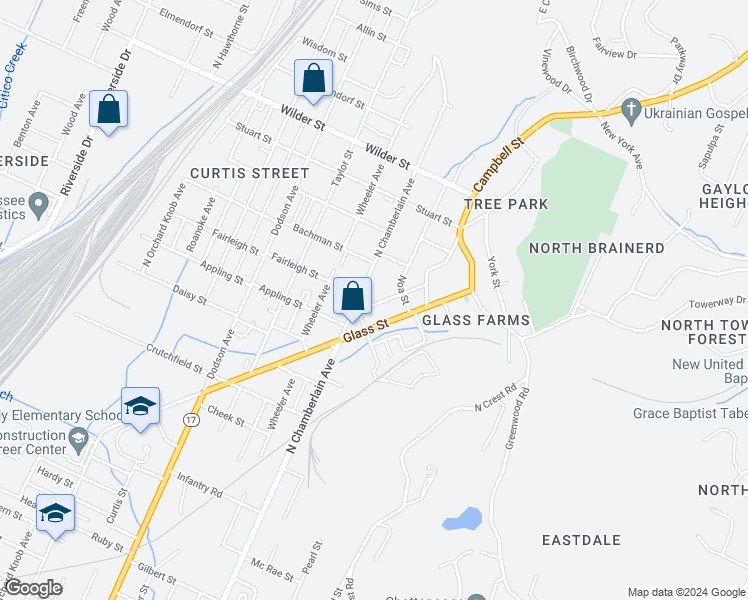 map of restaurants, bars, coffee shops, grocery stores, and more near in Chattanooga