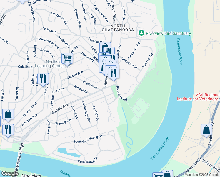 map of restaurants, bars, coffee shops, grocery stores, and more near 912 Barton Avenue in Chattanooga