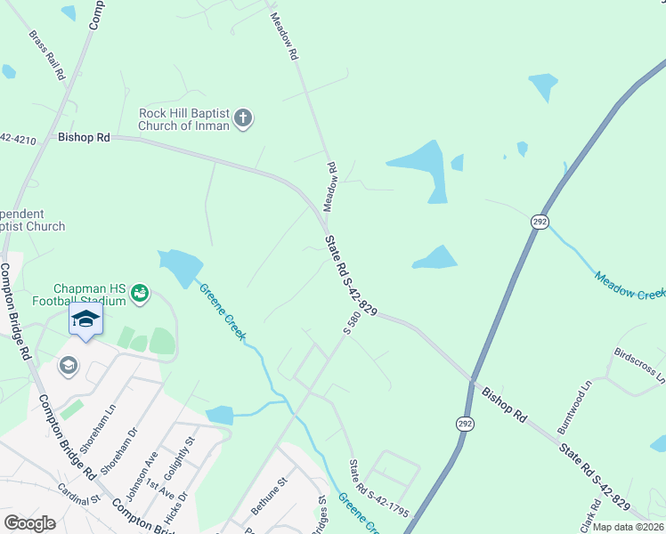 map of restaurants, bars, coffee shops, grocery stores, and more near 2571 Bishop Road in Inman