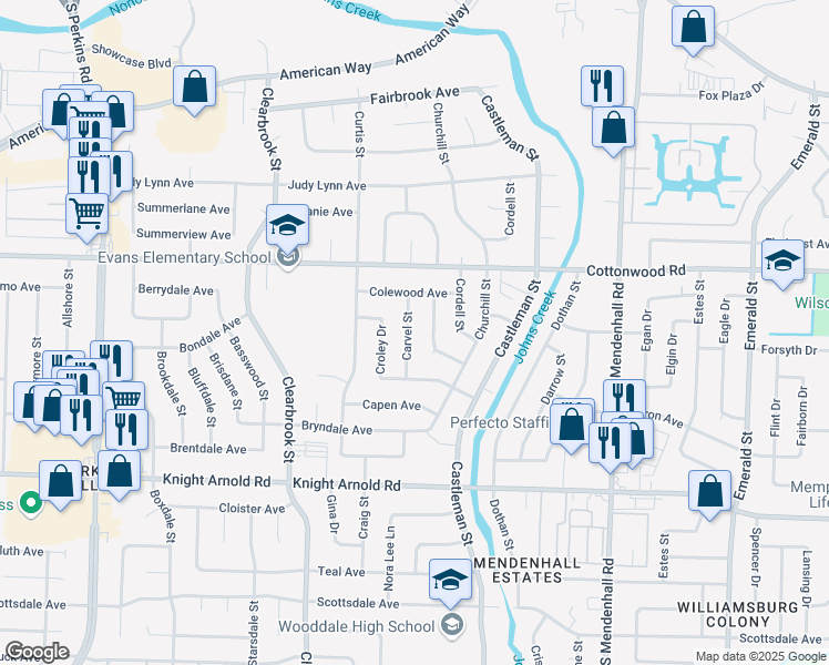 map of restaurants, bars, coffee shops, grocery stores, and more near 2996 Carvel St in Memphis