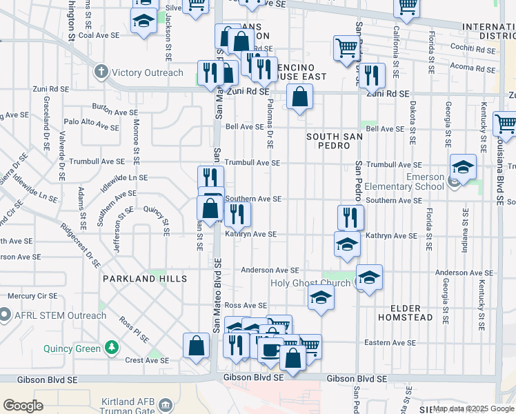 map of restaurants, bars, coffee shops, grocery stores, and more near 910 Madeira Dr SE in Albuquerque