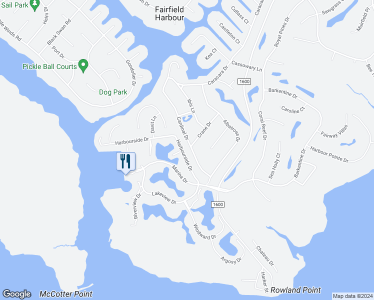 map of restaurants, bars, coffee shops, grocery stores, and more near 6300 Cardinal Dr in New Bern