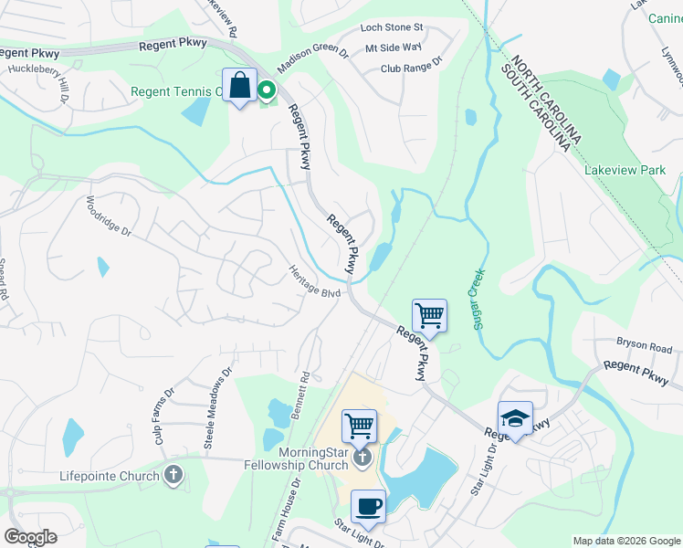 map of restaurants, bars, coffee shops, grocery stores, and more near 3455 Norwich Road in Fort Mill