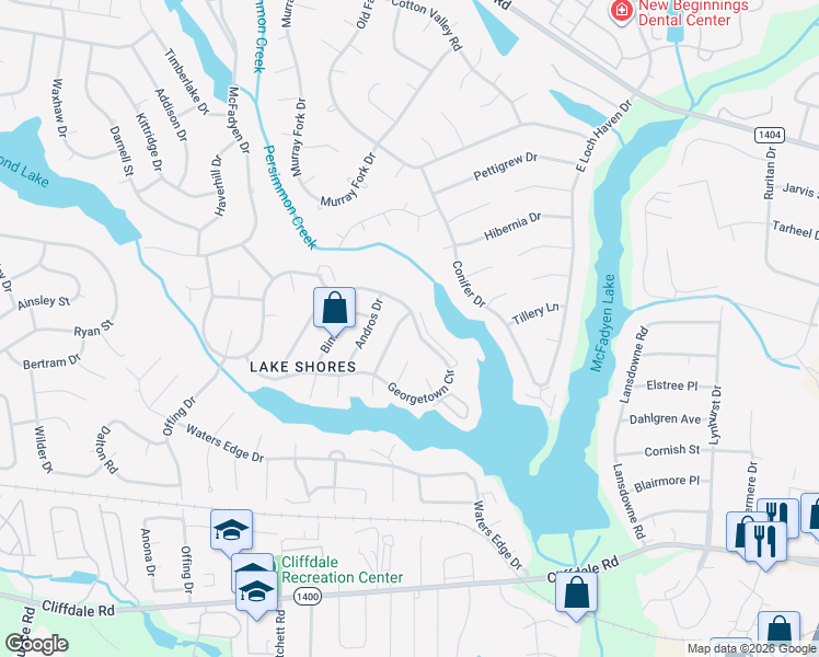 map of restaurants, bars, coffee shops, grocery stores, and more near 412 Runnymede Drive in Fayetteville