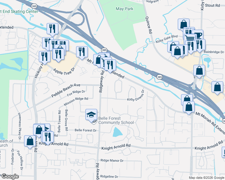 map of restaurants, bars, coffee shops, grocery stores, and more near 2994 Charlestowne Place in Memphis