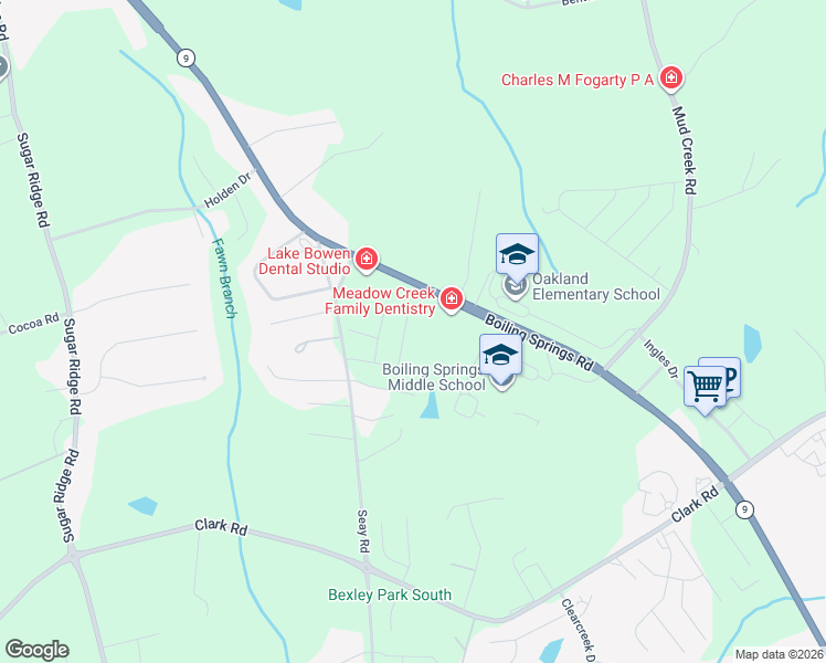 map of restaurants, bars, coffee shops, grocery stores, and more near 5061 South Carolina 9 in Inman