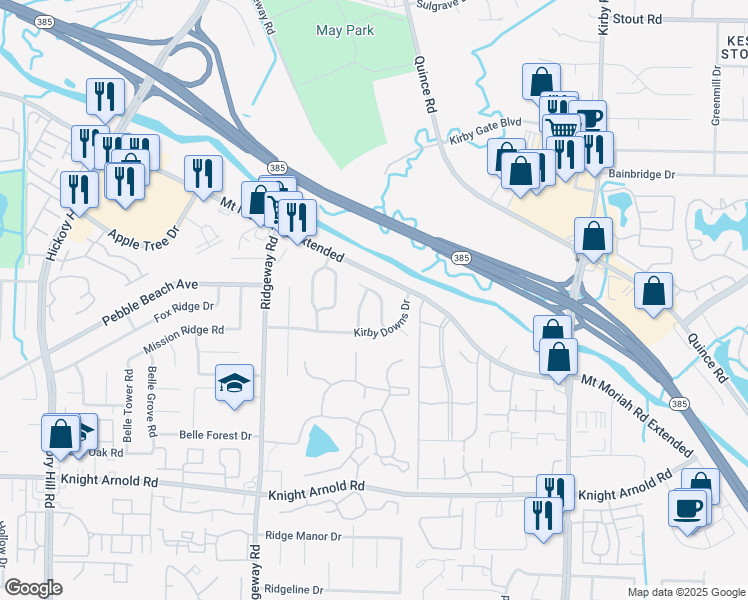 map of restaurants, bars, coffee shops, grocery stores, and more near 3000 Huntington Trail Drive in Memphis