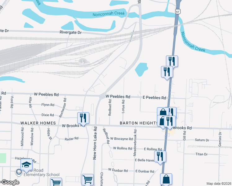 map of restaurants, bars, coffee shops, grocery stores, and more near 60 West Peebles Road in Memphis