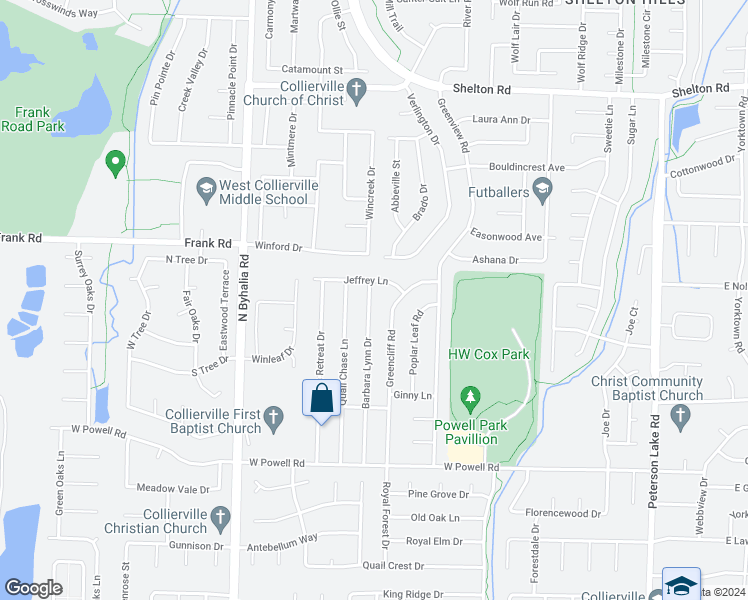 map of restaurants, bars, coffee shops, grocery stores, and more near 1008 Barbara Lynn Drive in Collierville
