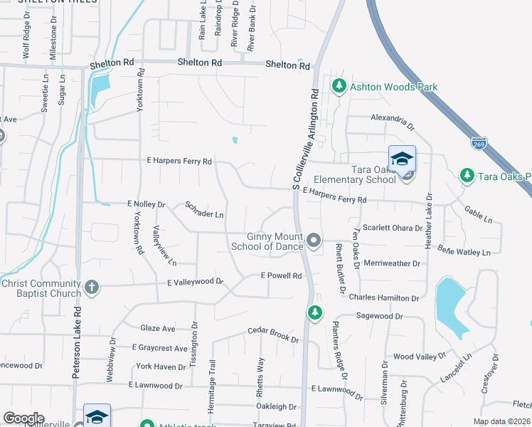 map of restaurants, bars, coffee shops, grocery stores, and more near 386 East Nolley Drive in Collierville