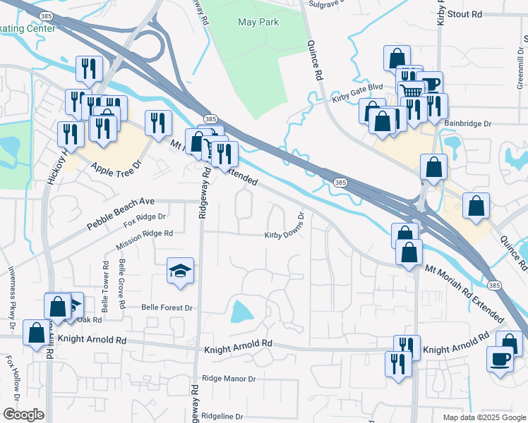 map of restaurants, bars, coffee shops, grocery stores, and more near 2997 Hunters Way Drive in Memphis