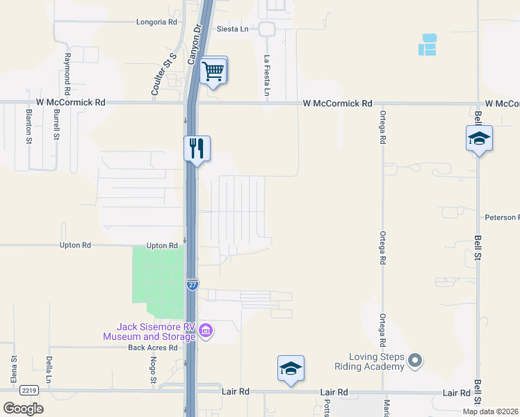 map of restaurants, bars, coffee shops, grocery stores, and more near 1323 Holbrook Street in Amarillo