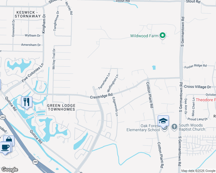 map of restaurants, bars, coffee shops, grocery stores, and more near 2991 Woffington Lane in Germantown