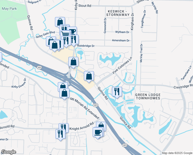 map of restaurants, bars, coffee shops, grocery stores, and more near 2981 Kin Cove in Memphis