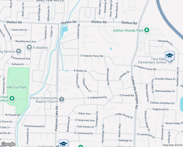map of restaurants, bars, coffee shops, grocery stores, and more near 185 East Nolley Drive in Collierville