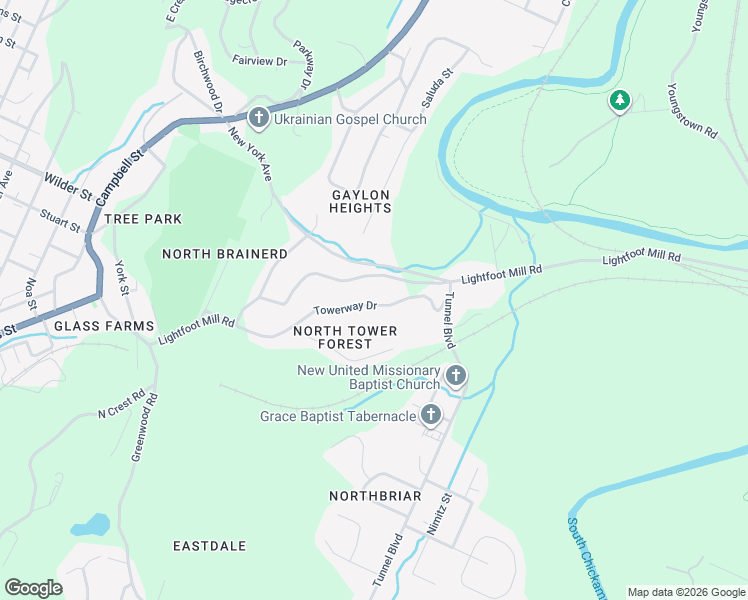 map of restaurants, bars, coffee shops, grocery stores, and more near 3047 Towerway Drive in Chattanooga