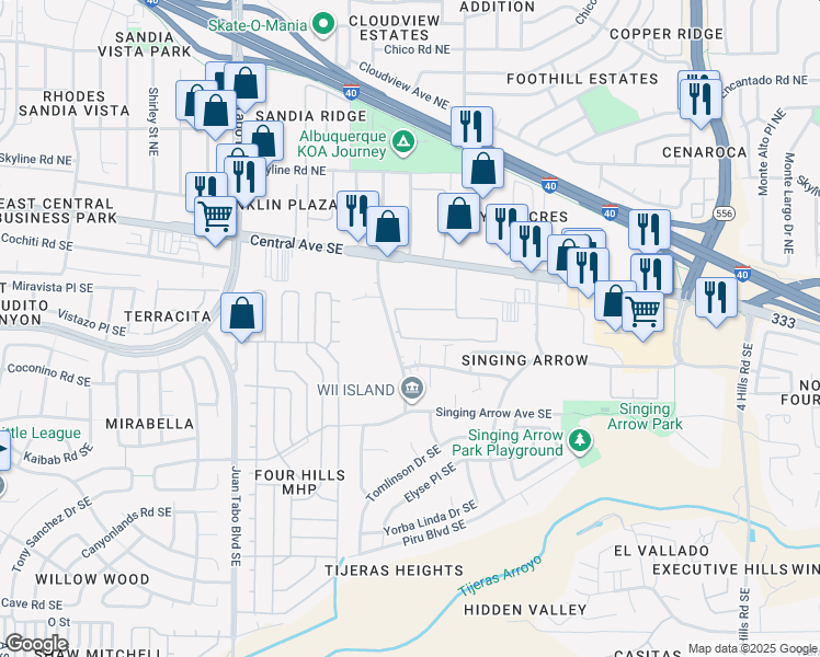 map of restaurants, bars, coffee shops, grocery stores, and more near 300 Western Skies Drive Southeast in Albuquerque