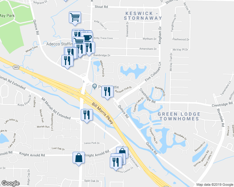 map of restaurants, bars, coffee shops, grocery stores, and more near 2981 Kin Cove in Memphis