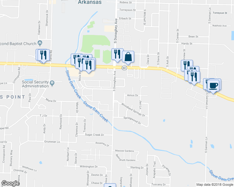 map of restaurants, bars, coffee shops, grocery stores, and more near 960 South Donaghey Avenue in Conway