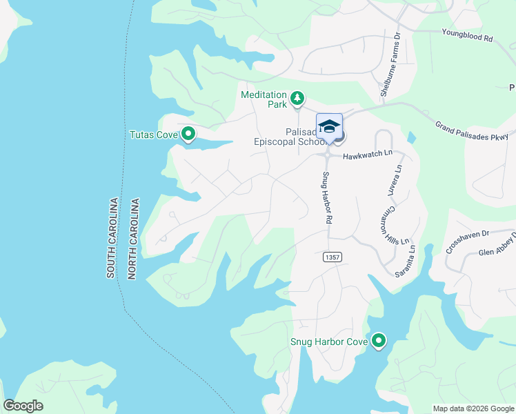 map of restaurants, bars, coffee shops, grocery stores, and more near 16835 Harbor View Road in Charlotte