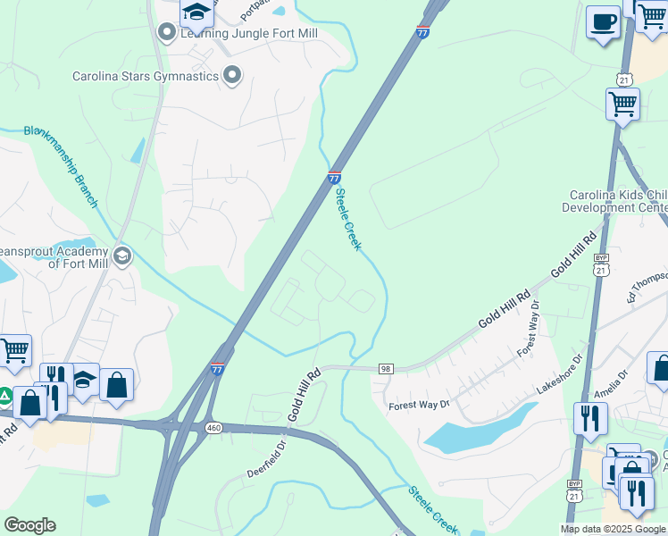 map of restaurants, bars, coffee shops, grocery stores, and more near 1060 Gennett Circle in Fort Mill