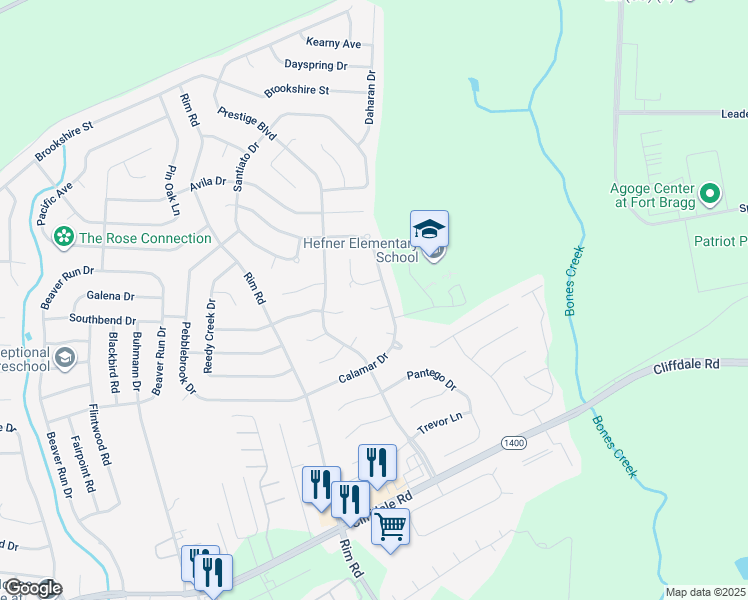 map of restaurants, bars, coffee shops, grocery stores, and more near 7004 Maracay Court in Fayetteville