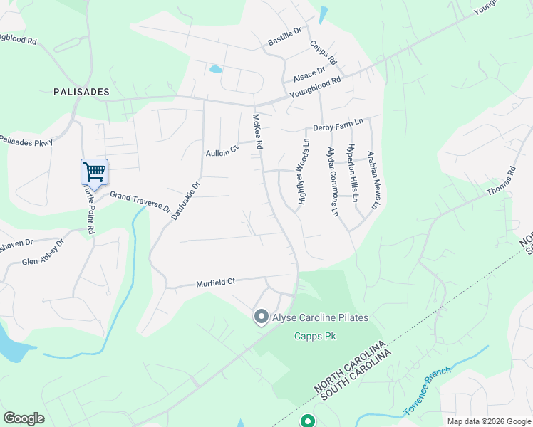 map of restaurants, bars, coffee shops, grocery stores, and more near 17026 Mckee Road in Charlotte