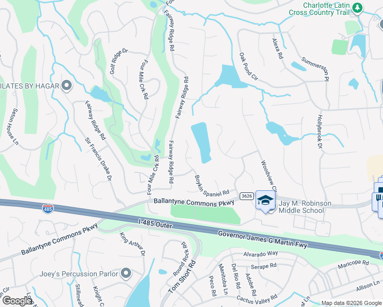 map of restaurants, bars, coffee shops, grocery stores, and more near 10512 Roseberry Court in Charlotte