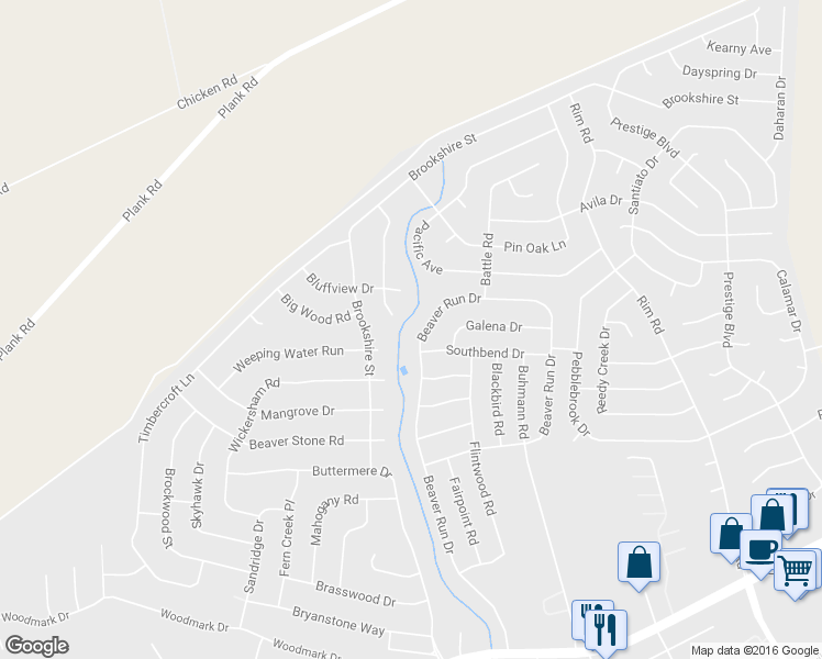map of restaurants, bars, coffee shops, grocery stores, and more near 7300 Beaver Run Drive in Fayetteville