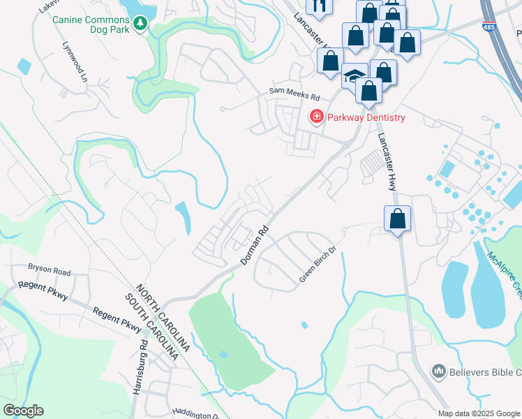 map of restaurants, bars, coffee shops, grocery stores, and more near 9919 Bishops Gate Boulevard in Pineville