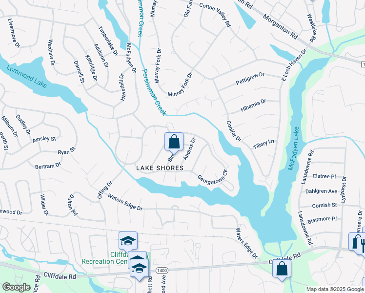 map of restaurants, bars, coffee shops, grocery stores, and more near 5609 Bimini Place in Fayetteville