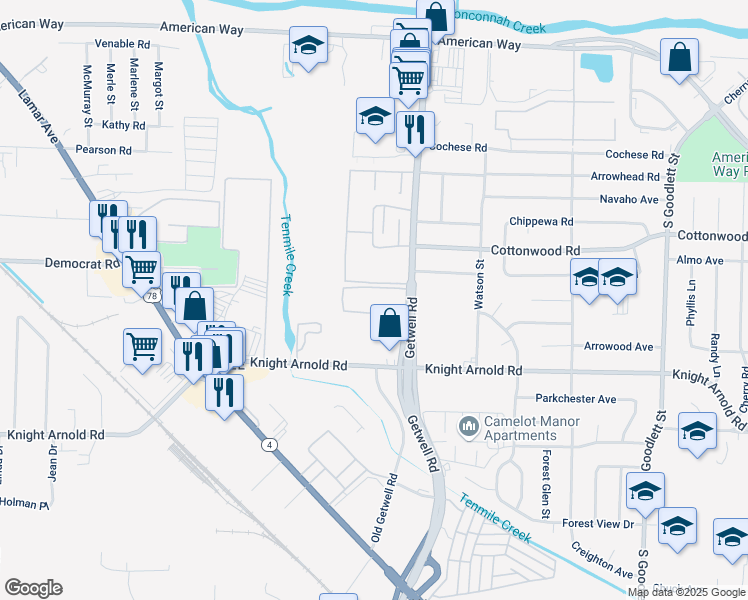 map of restaurants, bars, coffee shops, grocery stores, and more near 3007 Getwell Road in Memphis