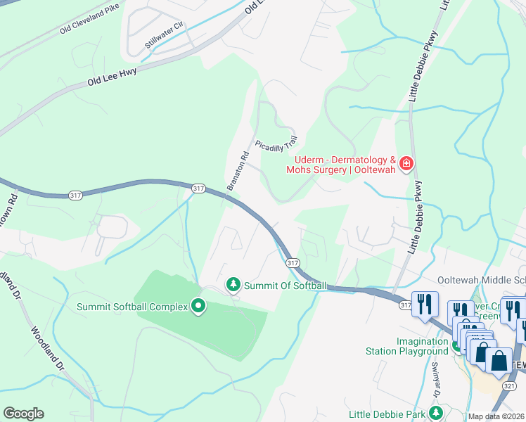 map of restaurants, bars, coffee shops, grocery stores, and more near 8823 County Highway 378 in Collegedale