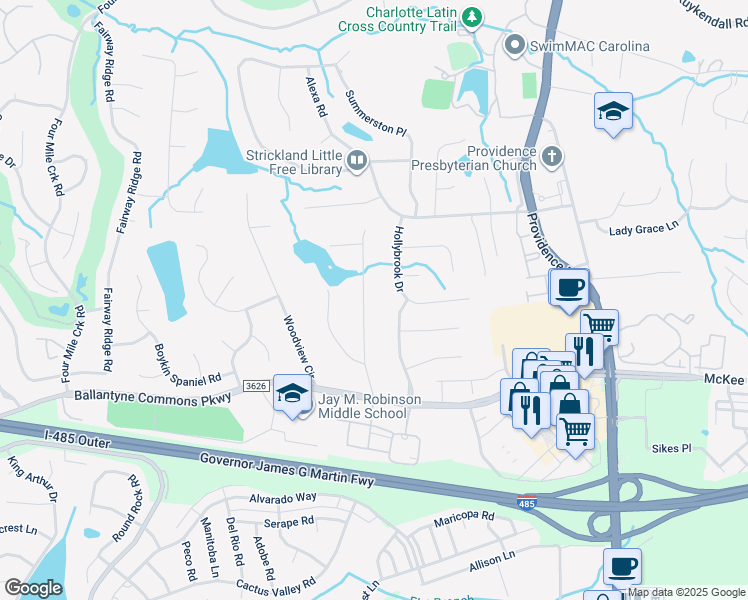 map of restaurants, bars, coffee shops, grocery stores, and more near 10229 Crestwood Drive in Charlotte