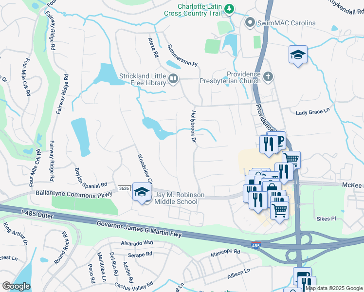 map of restaurants, bars, coffee shops, grocery stores, and more near 10229 Crestwood Drive in Charlotte