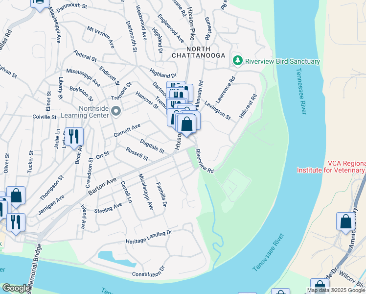 map of restaurants, bars, coffee shops, grocery stores, and more near 912 Barton Avenue in Chattanooga