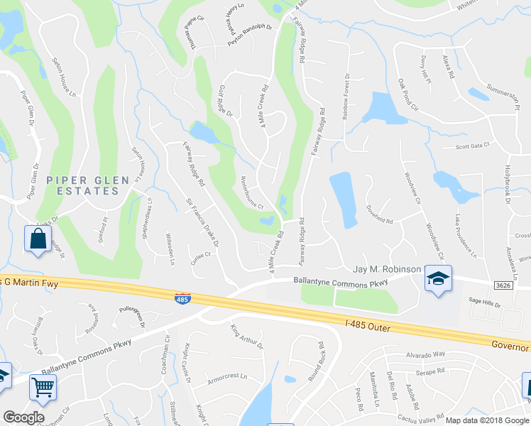 map of restaurants, bars, coffee shops, grocery stores, and more near 10944 Winterbourne Court in Charlotte