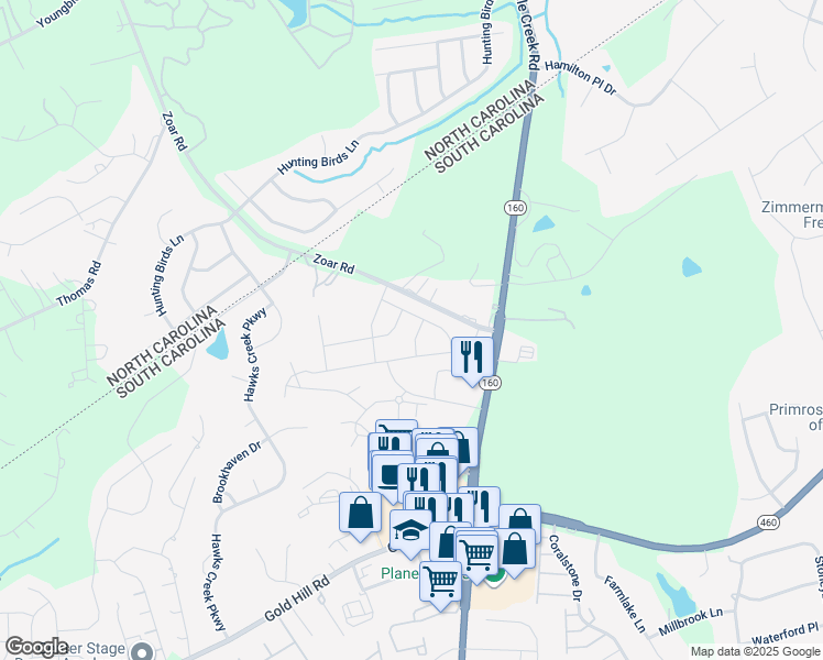 map of restaurants, bars, coffee shops, grocery stores, and more near 1220 Croft Drive in Fort Mill