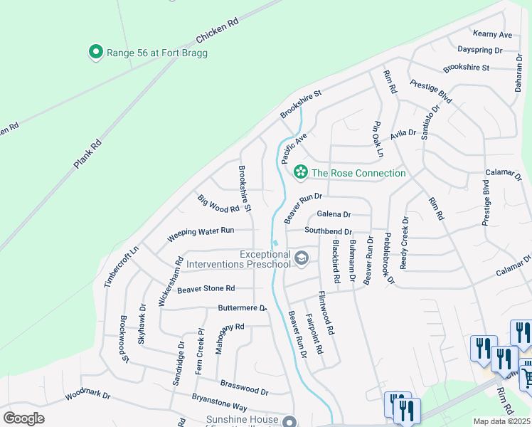 map of restaurants, bars, coffee shops, grocery stores, and more near 6827 Willow Court in Fayetteville