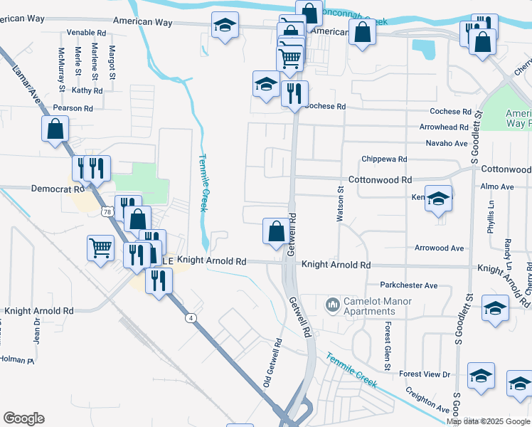 map of restaurants, bars, coffee shops, grocery stores, and more near 2973 Getwell Road in Memphis