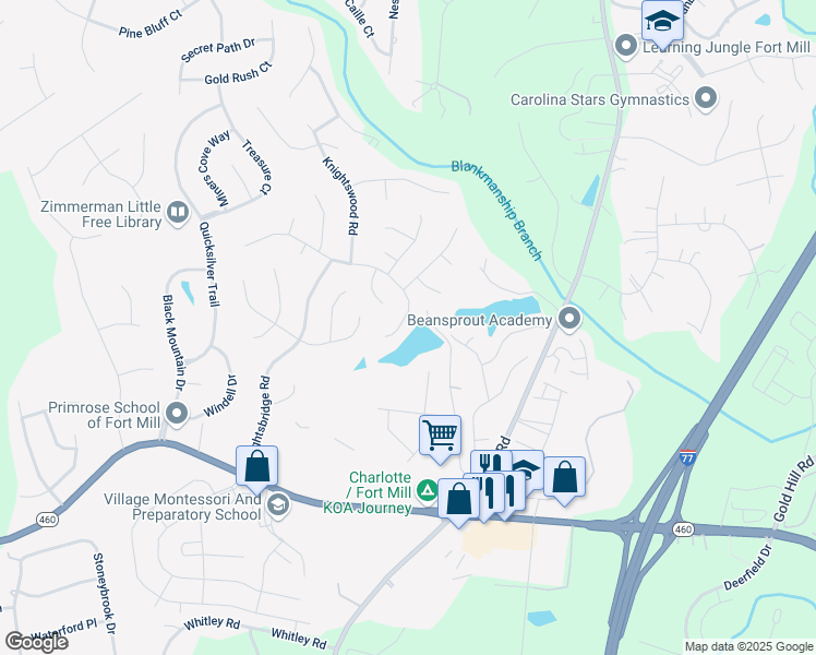 map of restaurants, bars, coffee shops, grocery stores, and more near 535 Saint George Road in Fort Mill