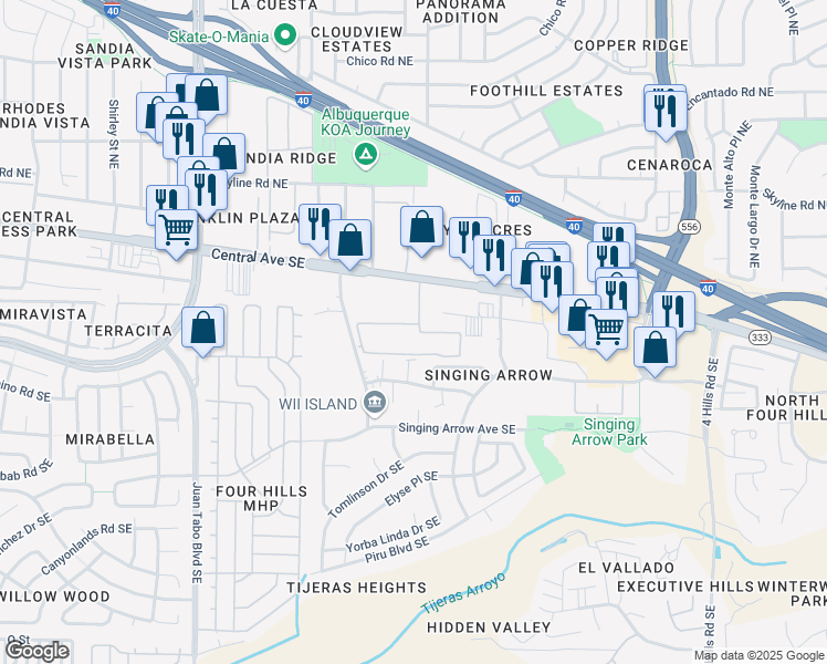 map of restaurants, bars, coffee shops, grocery stores, and more near 12720 Central Avenue Southeast in Albuquerque