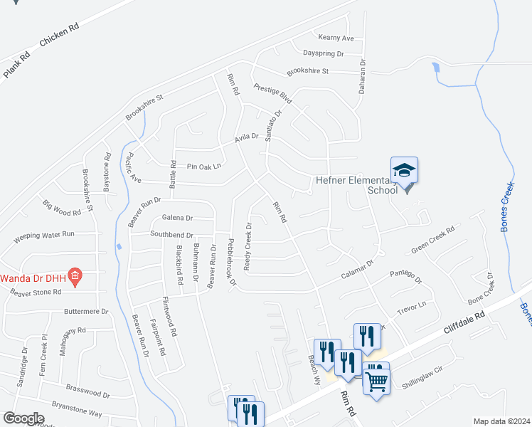 map of restaurants, bars, coffee shops, grocery stores, and more near 919 Bramblewood Court in Fayetteville