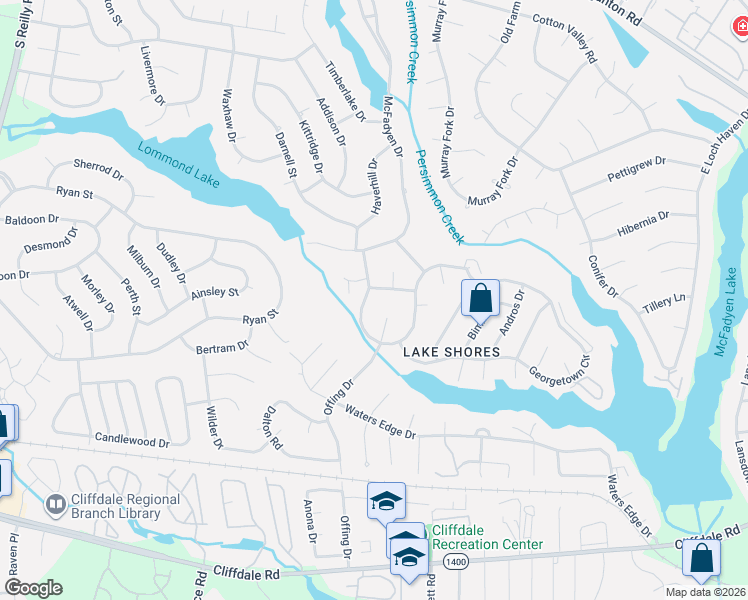 map of restaurants, bars, coffee shops, grocery stores, and more near 336 Bahama Loop in Fayetteville