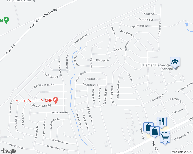 map of restaurants, bars, coffee shops, grocery stores, and more near 7620 Galena Road in Fayetteville