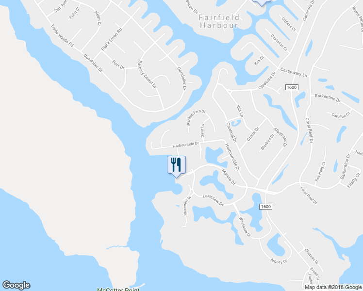 map of restaurants, bars, coffee shops, grocery stores, and more near 6126 Harbourside Drive in New Bern